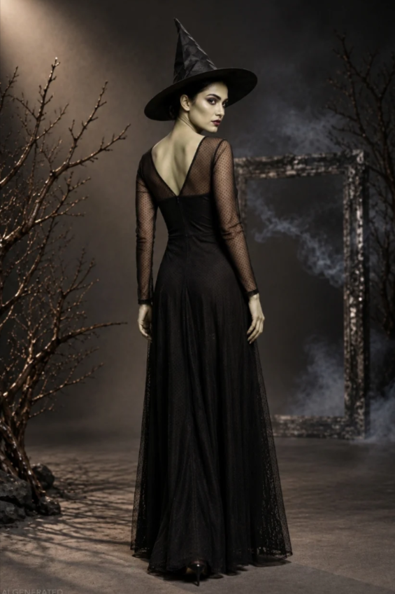 Long Sleeve Maxi Dress Elphaba-Inspired Halloween Costume